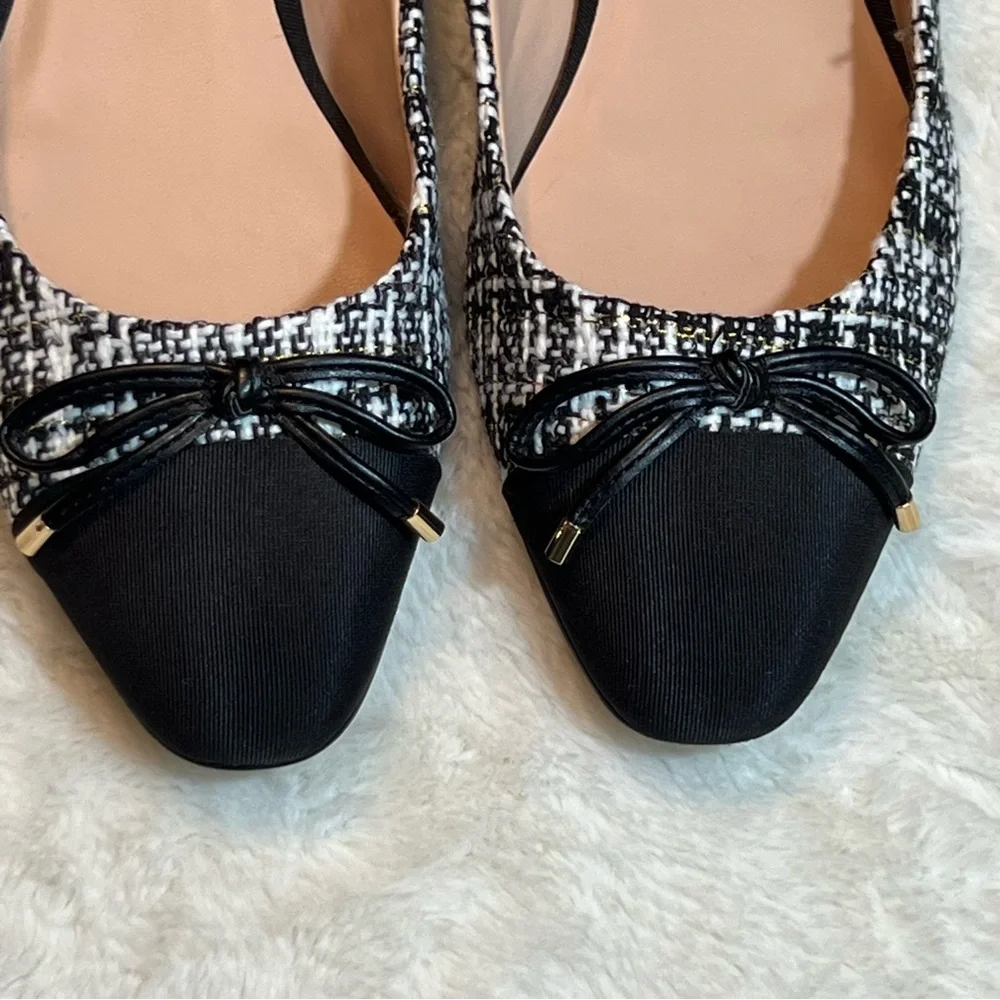 Karl Lagerfeld Black and White Pearl And Tweed Bow Ballet Flats - Picture 2 of 9